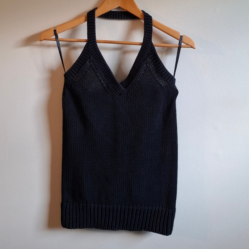 Y2K Festival Fairy Goth Knit Halter Top Sweater Cotton Boho Minimalist 2003 Sz M